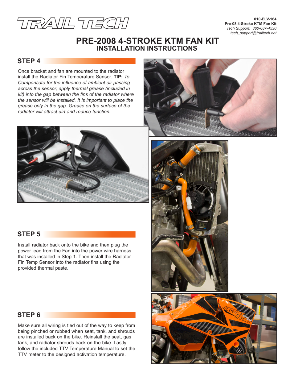 Installation instructions step 5 step 6, Step 4 | Trail Tech KTM DIGITAL FAN KIT 732-FN4 User Manual | Page 2 / 3