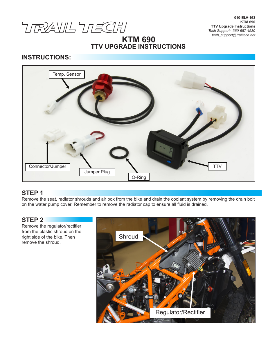 Trail Tech TTV SWITCHING TEMPERATURE METER KTM 732-S02 User Manual | 5 pages