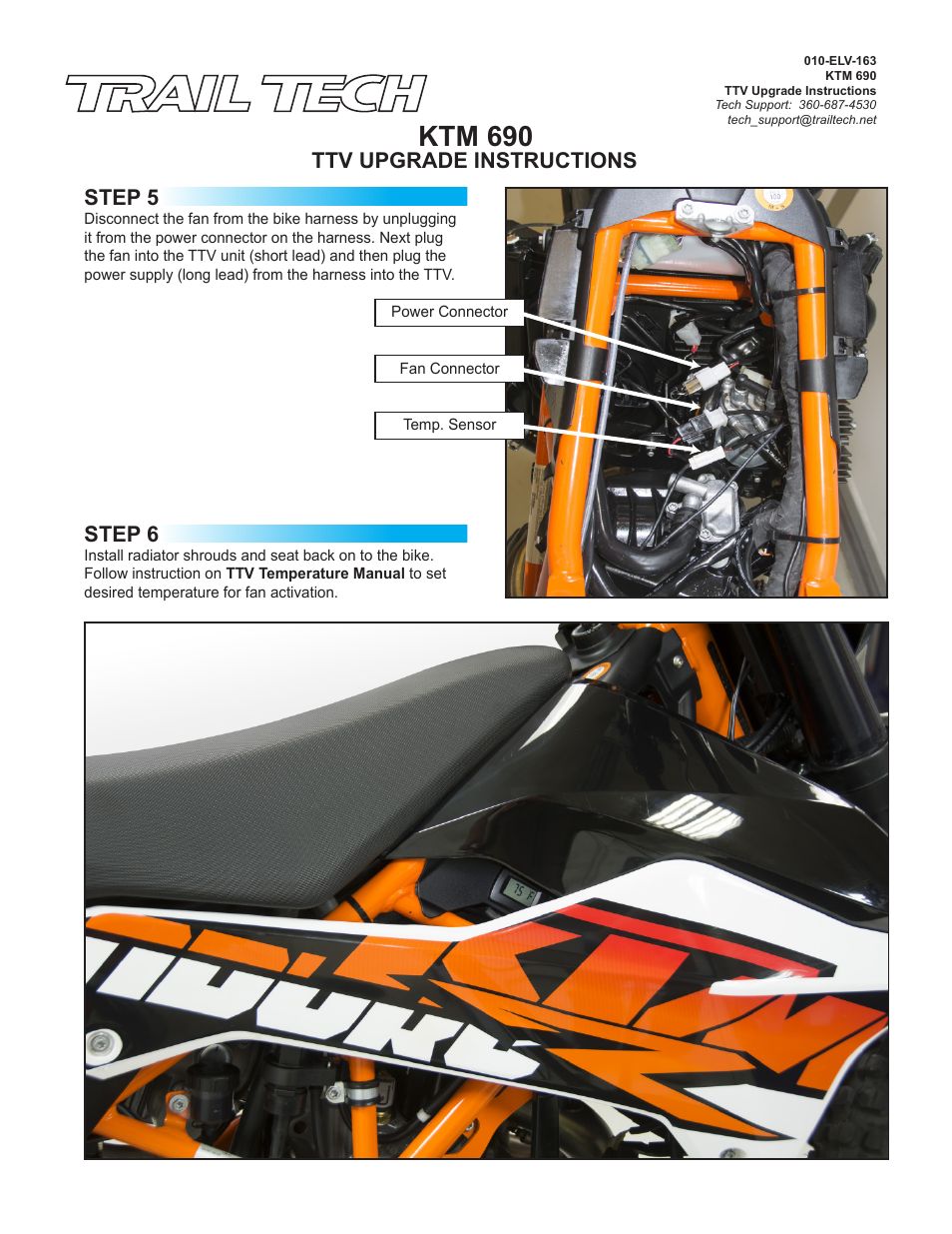 Ktm 690, Ttv upgrade instructions, Step 5 step 6 | Trail Tech TTV SWITCHING TEMPERATURE METER KTM 732-S02 User Manual | Page 4 / 5