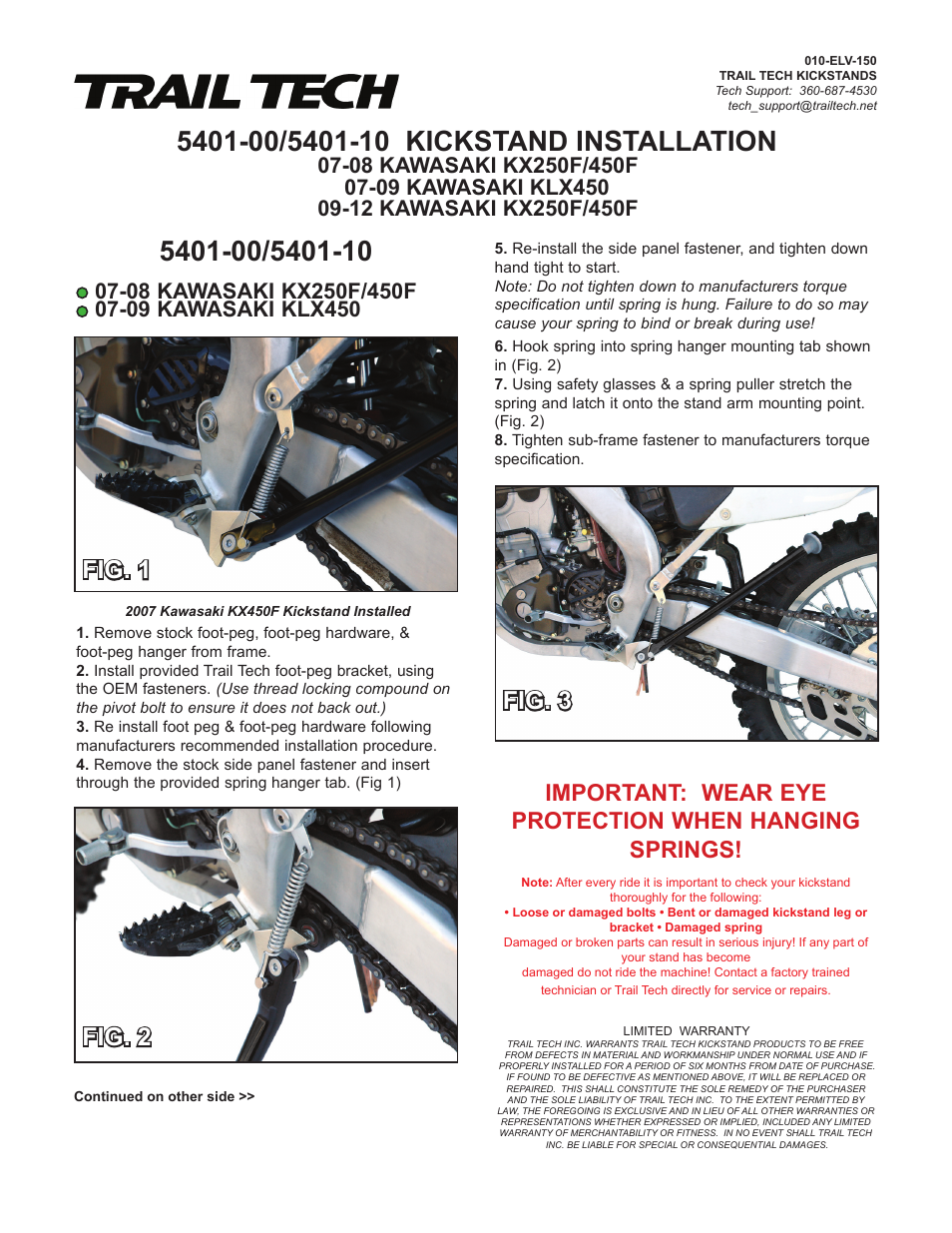 Trail Tech KICKSTAND 5401-00 User Manual | 2 pages