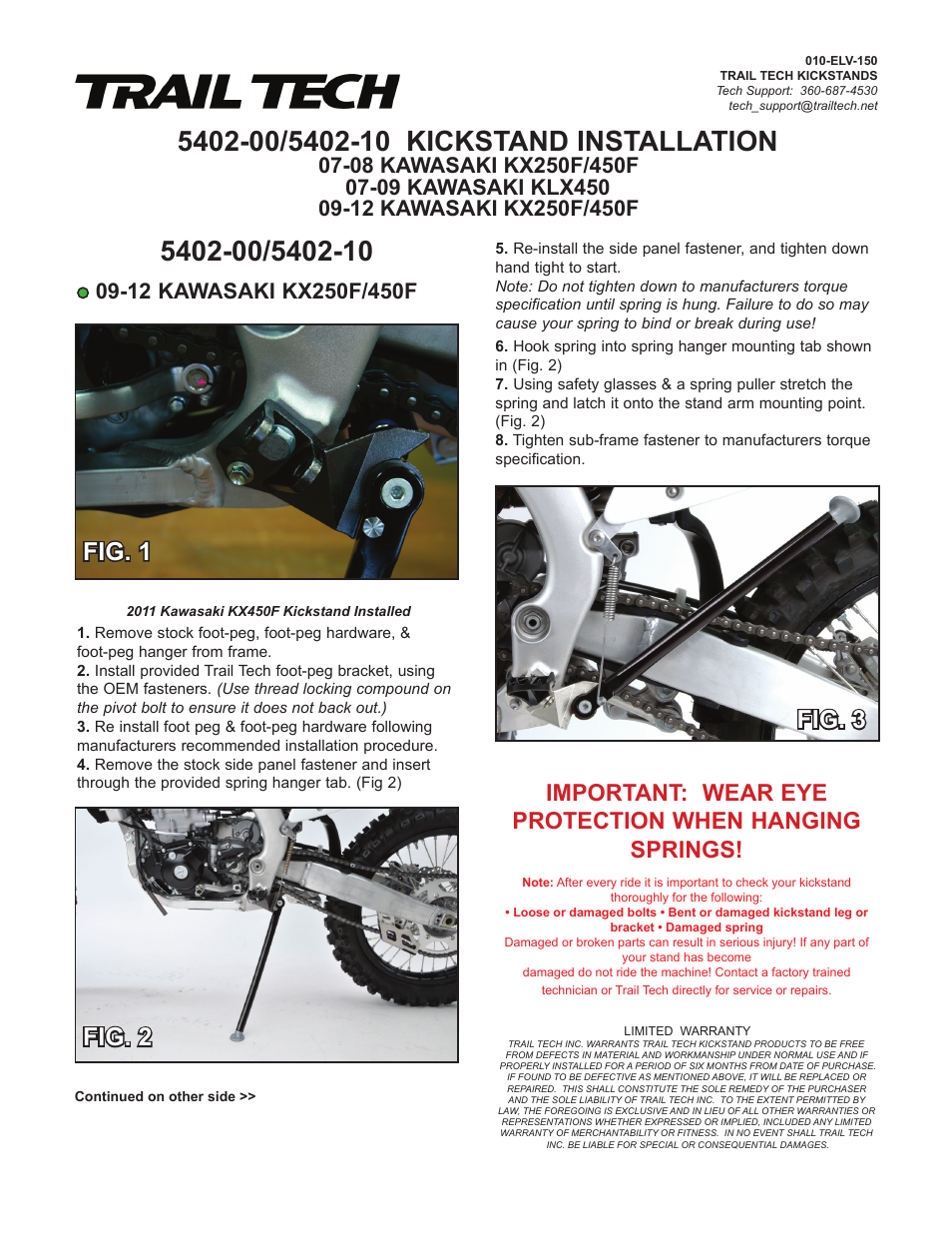 Fig. 1 fig. 2, Fig. 3 | Trail Tech KICKSTAND 5401-00 User Manual | Page 2 / 2