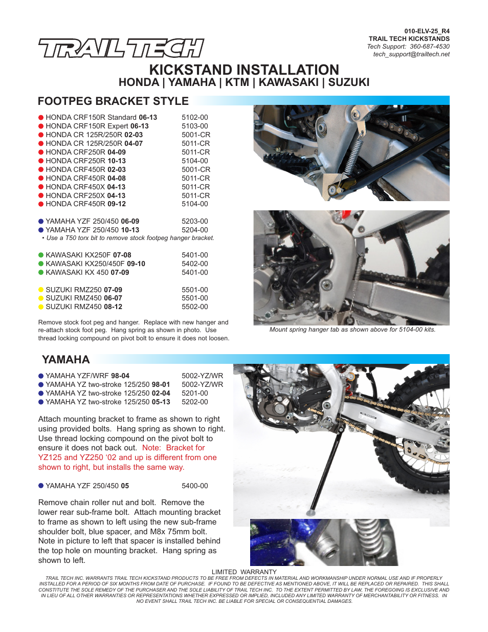Trail Tech KICKSTAND 5003-KTM User Manual | 2 pages