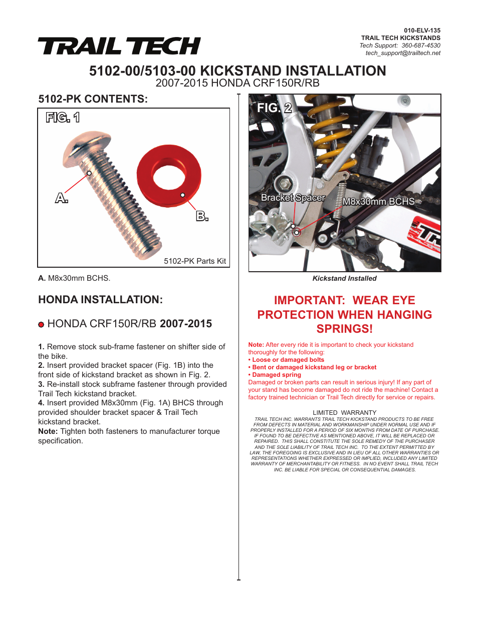 Trail Tech KICKSTAND 5104-00 User Manual | 2 pages