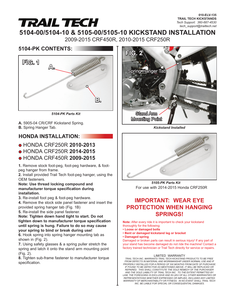 B. a. fig. 1 fig. 2 | Trail Tech KICKSTAND 5104-00 User Manual | Page 2 / 2