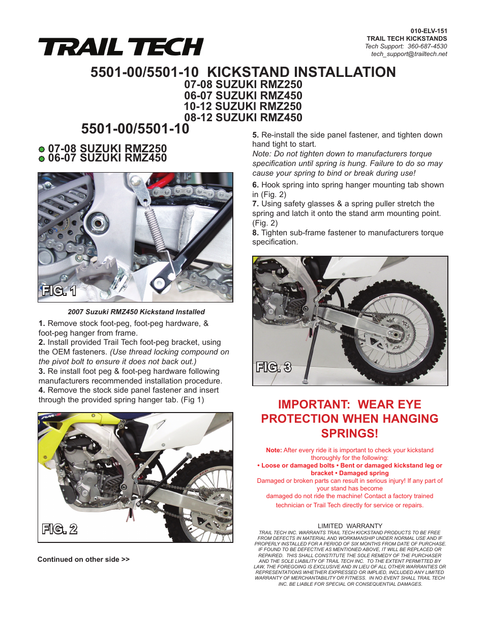 Trail Tech KICKSTAND 5502-00 User Manual | 2 pages