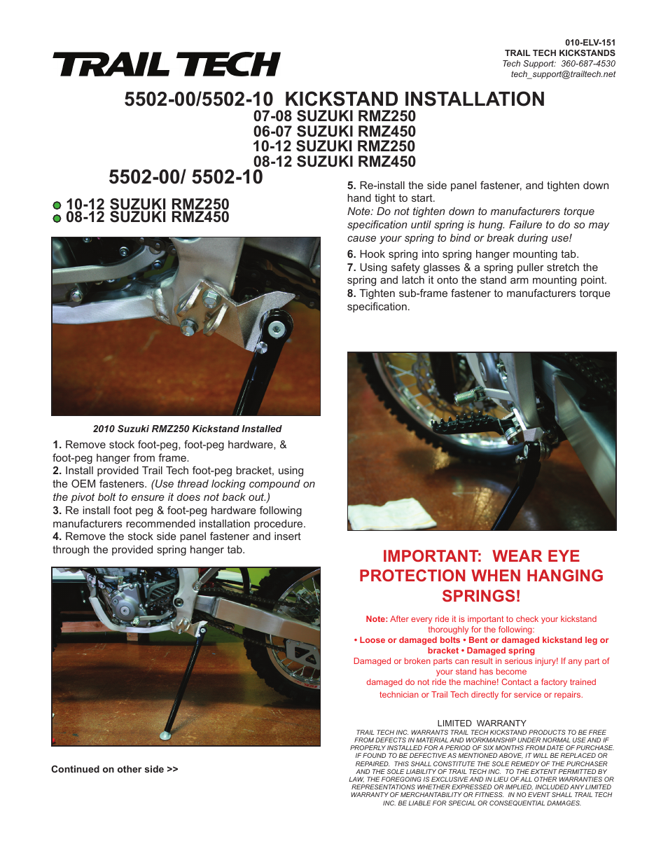 Trail Tech KICKSTAND 5502-00 User Manual | Page 2 / 2