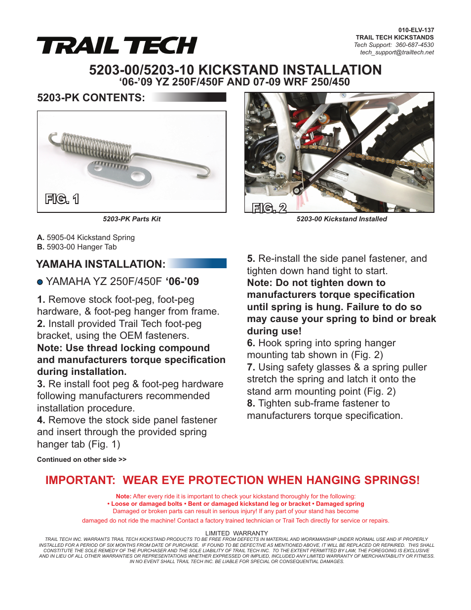 Trail Tech KICKSTAND 5203-00 User Manual | 2 pages