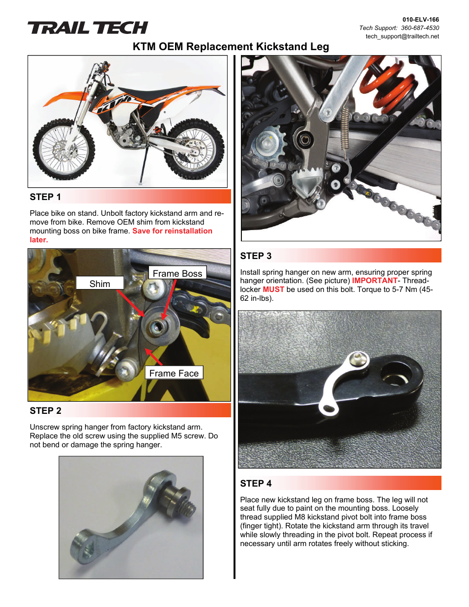 Trail Tech REPLACEMENT OEM KICKSTAND 5310-00 User Manual | 2 pages