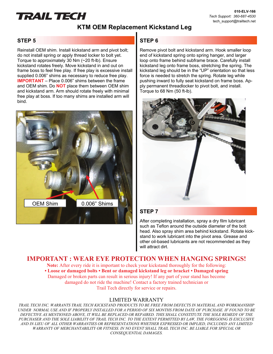 Ktm oem replacement kickstand leg | Trail Tech REPLACEMENT OEM KICKSTAND 5310-00 User Manual | Page 2 / 2