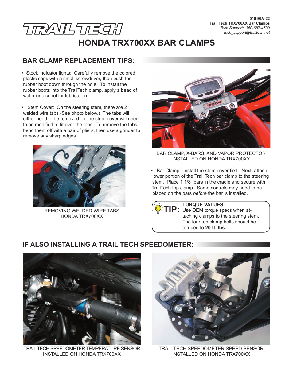 Trail Tech 1 1/8" HANDLEBAR CLAMPS 030-H700F User Manual | 1 page