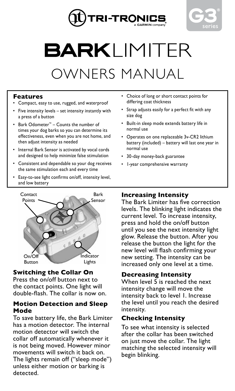 Tri-Tronics G3 Bark Limiter User Manual | 4 pages