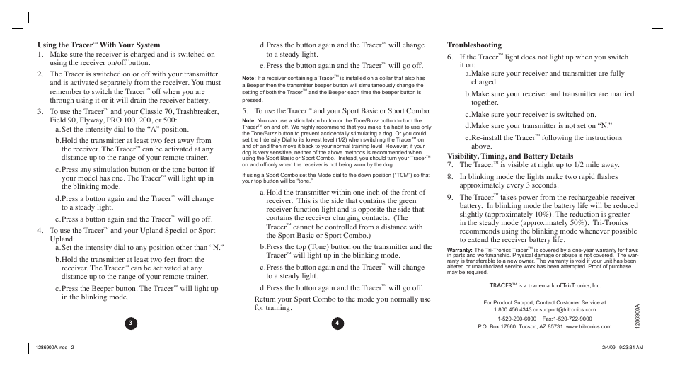 Using the tracer, Will go off. 4. to use the tracer, Will go off | And your sport basic or sport combo | Tri-Tronics Tracer™ E-Collar Light User Manual | Page 2 / 2