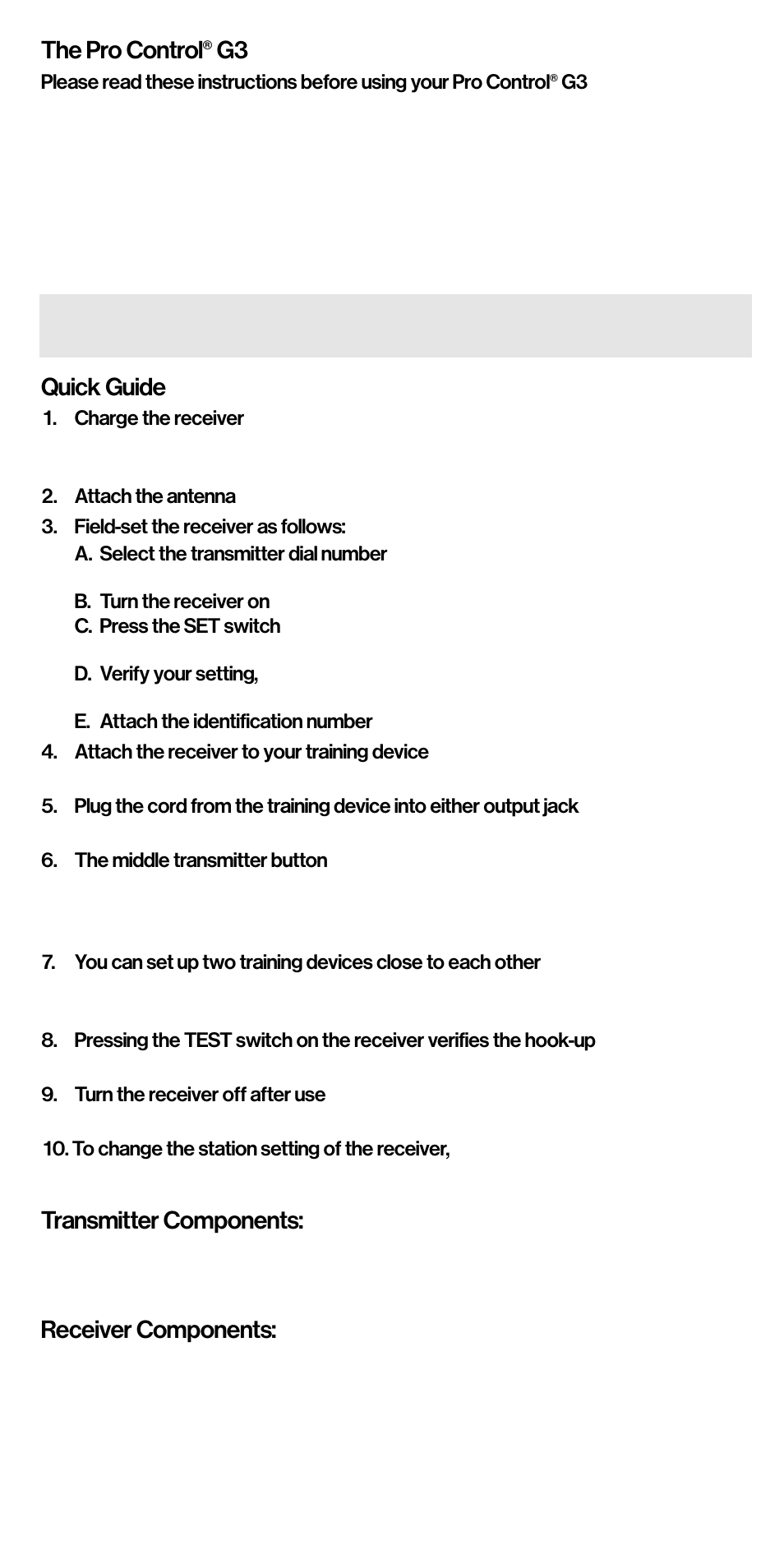 The pro control, Quick guide, Transmitter components | Receiver components | Tri-Tronics Pro Control® G3 User Manual | Page 3 / 7