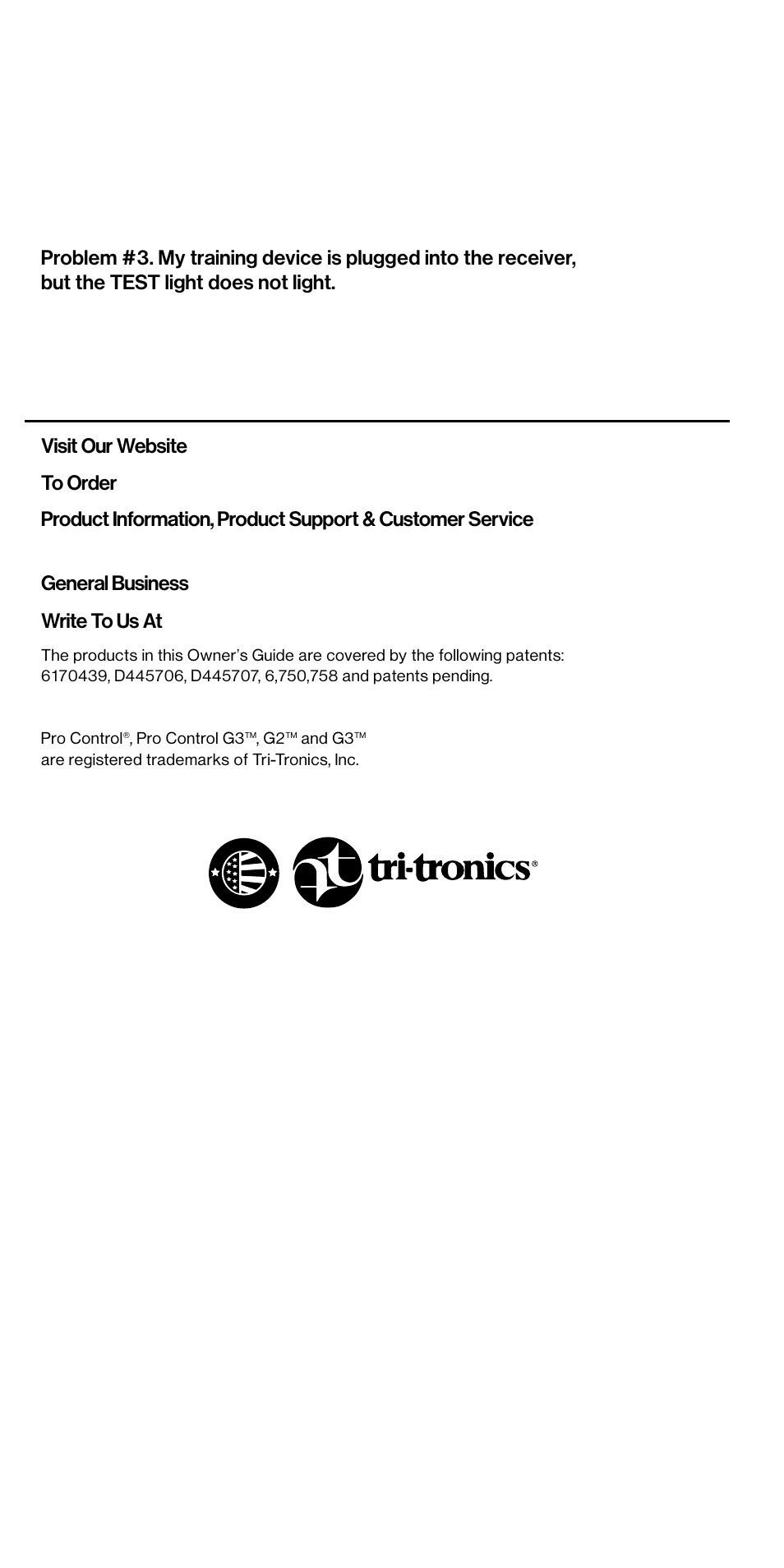 Pro control g3, And g3, Are registered trademarks of tri-tronics, inc | Tri-Tronics Pro Control® G3 User Manual | Page 7 / 7