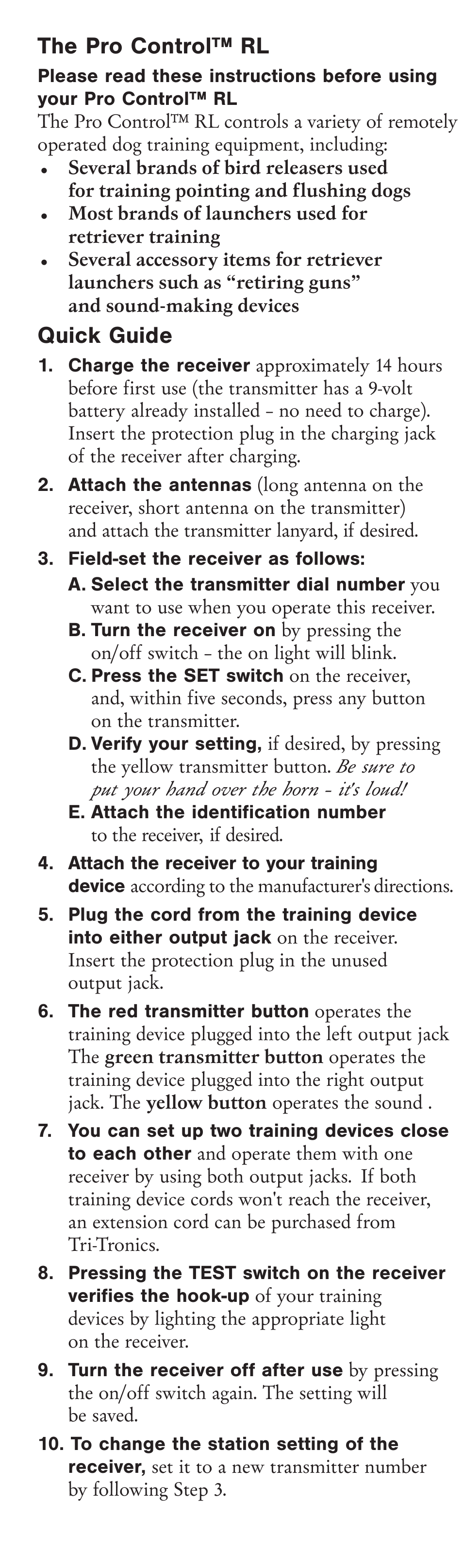 The pro control™ rl, Quick guide | Tri-Tronics G2 Pro Control™ RL User Manual | Page 2 / 8