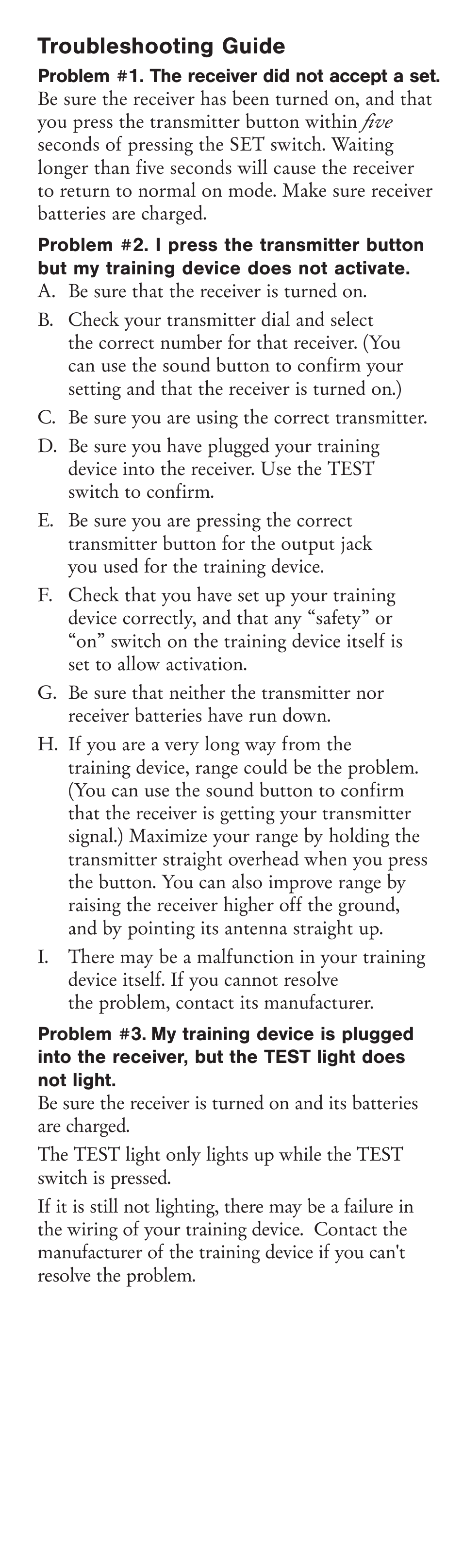 Troubleshooting guide | Tri-Tronics G2 Pro Control™ RL User Manual | Page 7 / 8