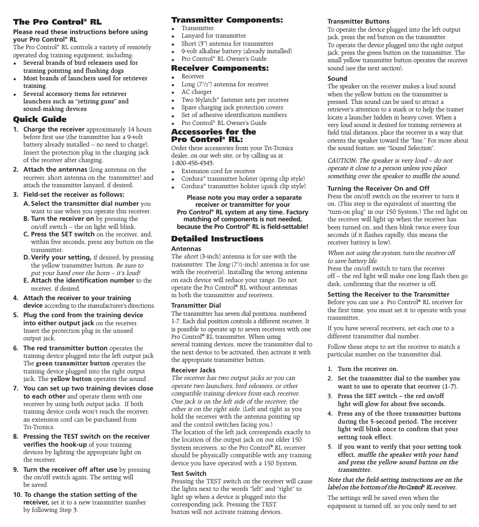 Tri-Tronics Pro Control™ RL User Manual | Page 2 / 3