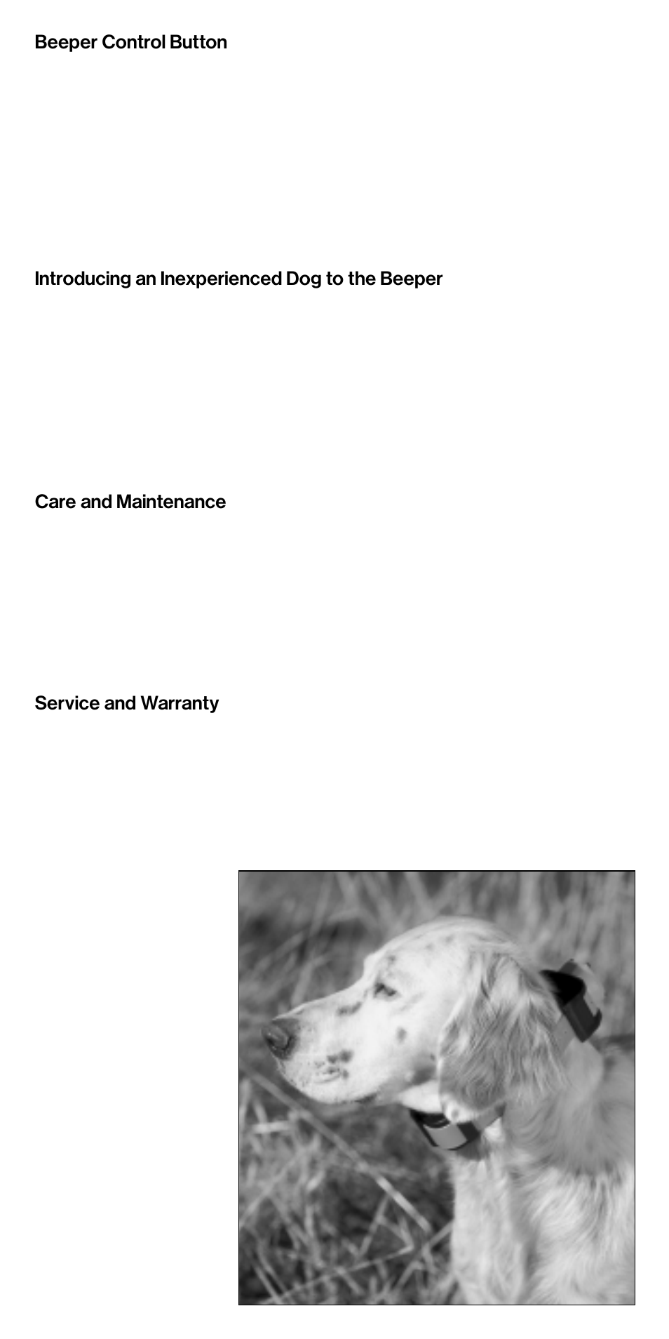 Beeper control button, Introducing an inexperienced dog to the beeper, Care and maintenance | Service and warranty | Tri-Tronics G2 Tri-Tronics® Beeper User Manual | Page 5 / 6