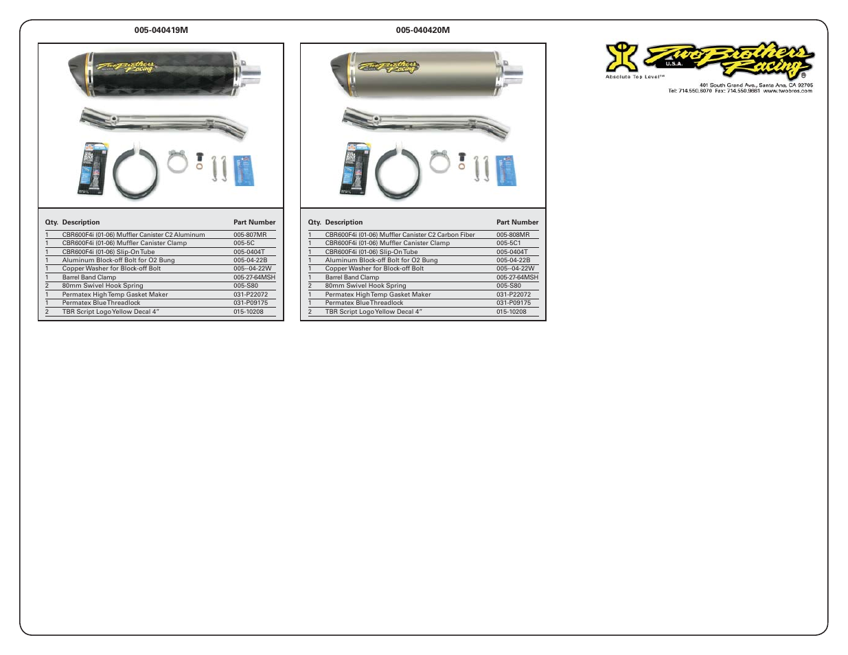 Two Brothers Racing Honda CBR600F4i User Manual | Page 4 / 4