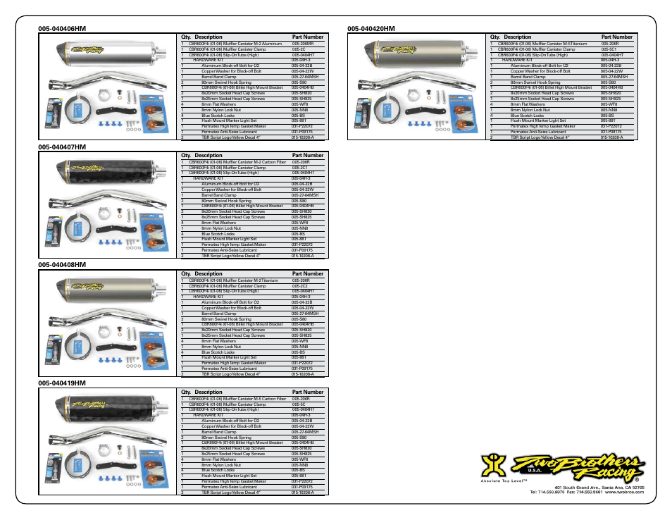 Two Brothers Racing Honda CBR600F4i User Manual | Page 3 / 3
