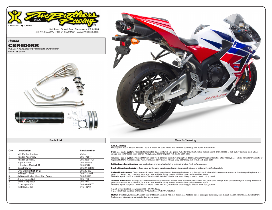 Cbr600rr, Honda | Two Brothers Racing Honda CBR600RR User Manual | Page 4 / 4