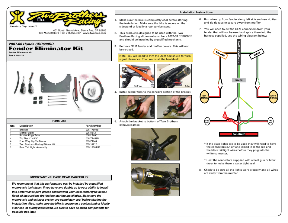 Two Brothers Racing Honda CBR600RR FE User Manual | 1 page