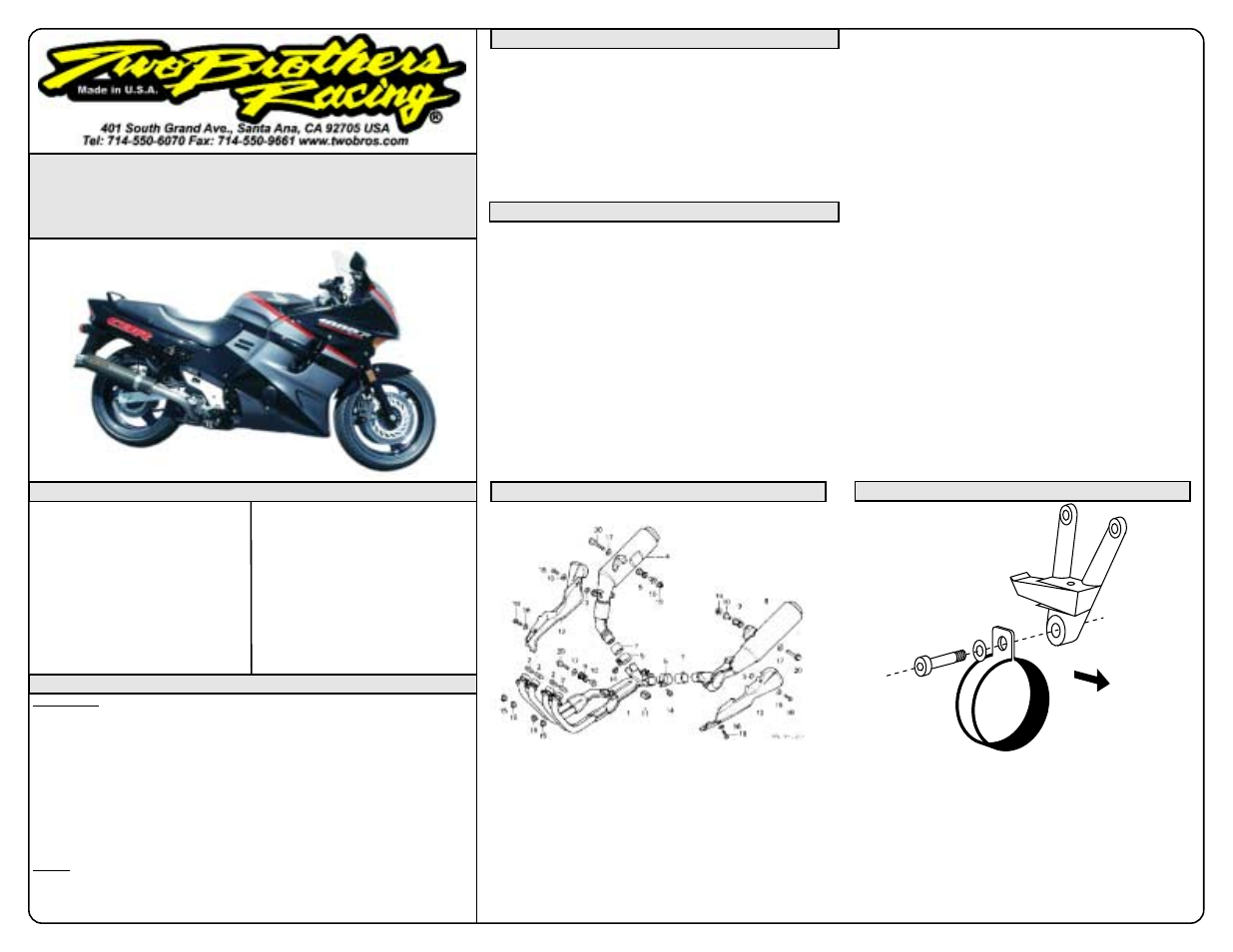 Two Brothers Racing Honda CBR1000F User Manual | 1 page