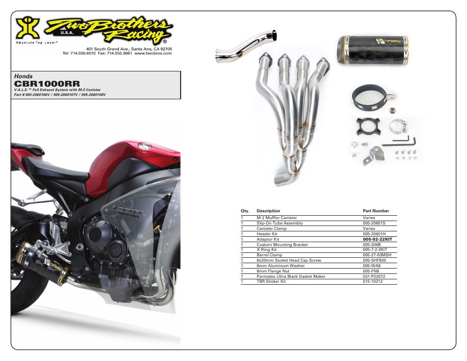 Cbr1000rr, Honda | Two Brothers Racing Honda CBR1000RR User Manual | Page 3 / 3