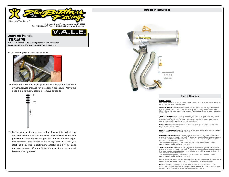 V.a.l.e, Trx450r | Two Brothers Racing Honda TRX450R User Manual | Page 2 / 3