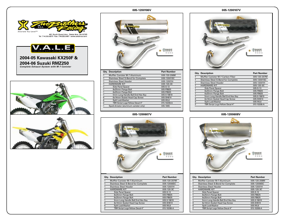 V.a.l.e | Two Brothers Racing Suzuki RM-Z 250 User Manual | Page 2 / 2