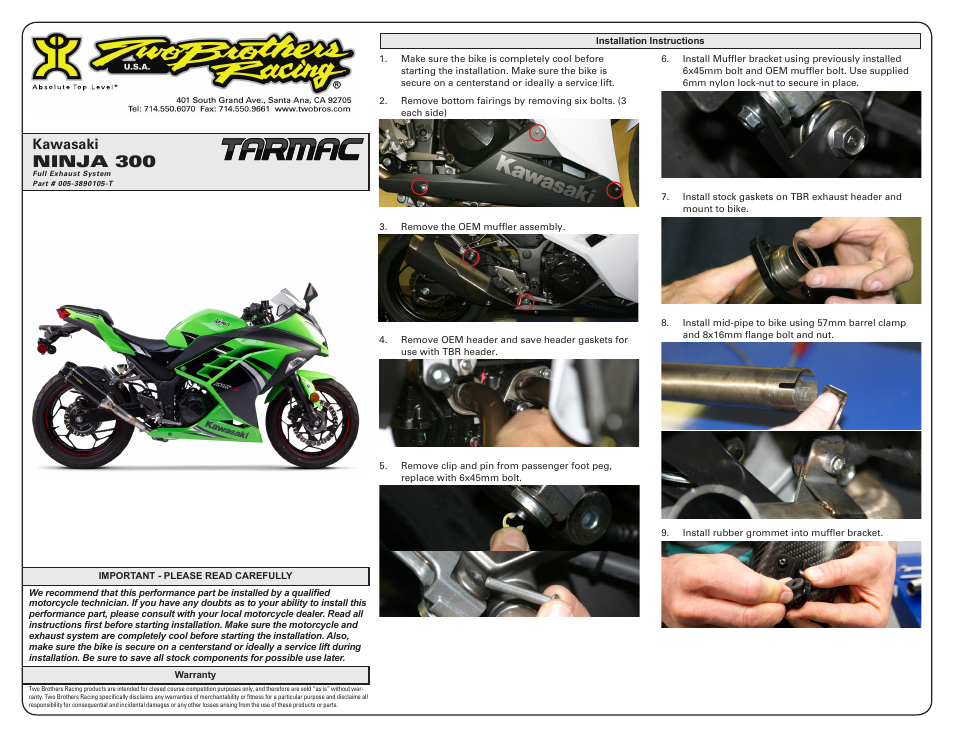 Two Brothers Racing Kawasaki Ninja 3000R User Manual | 2 pages