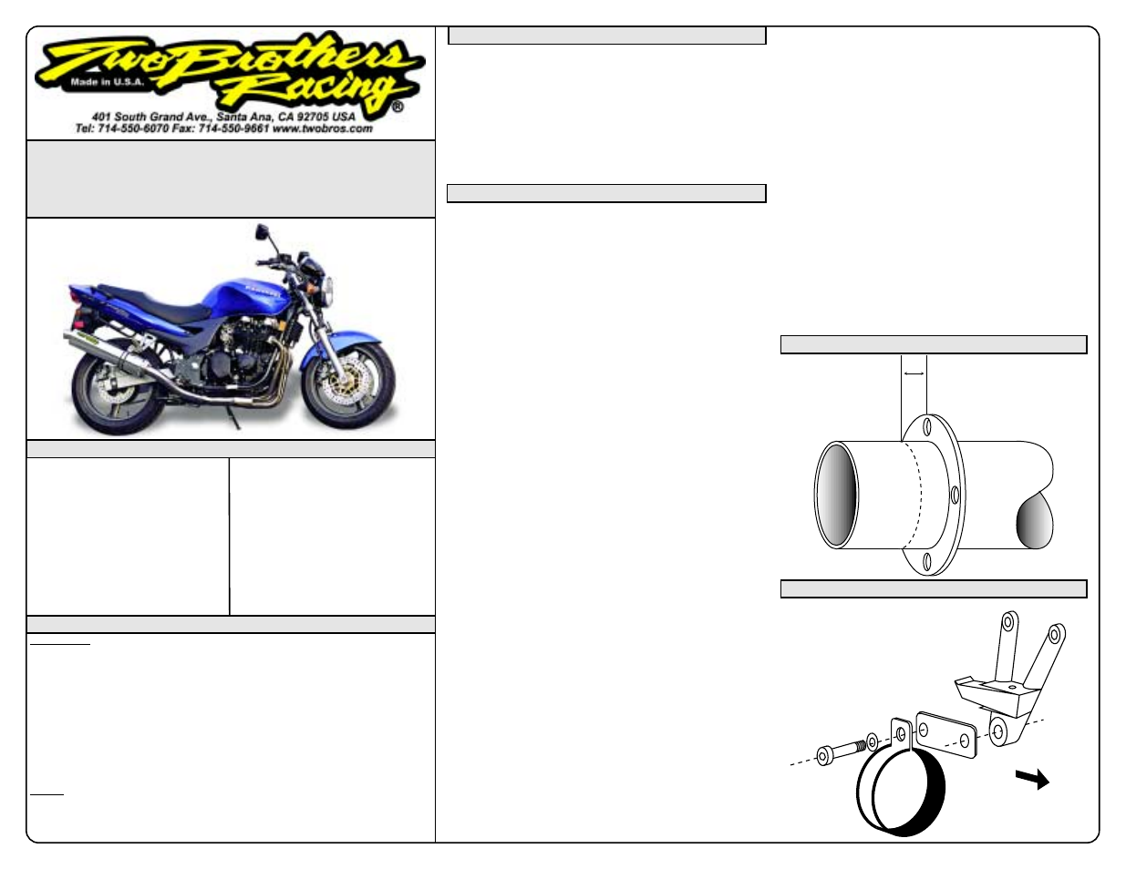 Two Brothers Racing Kawasaki ZR-7 User Manual | 1 page