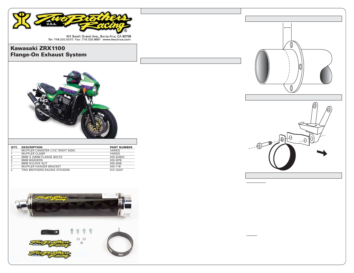 Two Brothers Racing Kawasaki ZRX1100 User Manual | 1 page