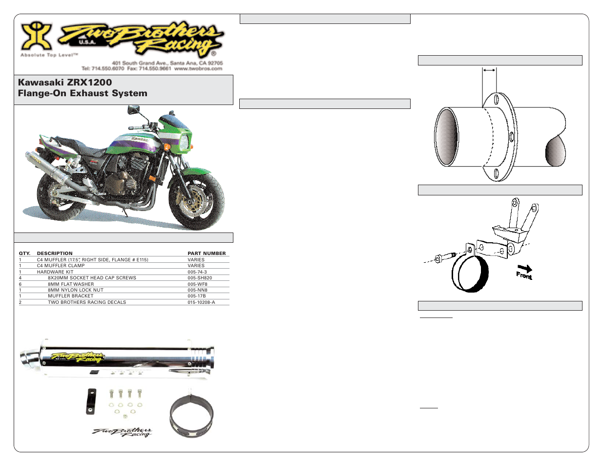 Two Brothers Racing Kawasaki ZRX1200 User Manual | 1 page