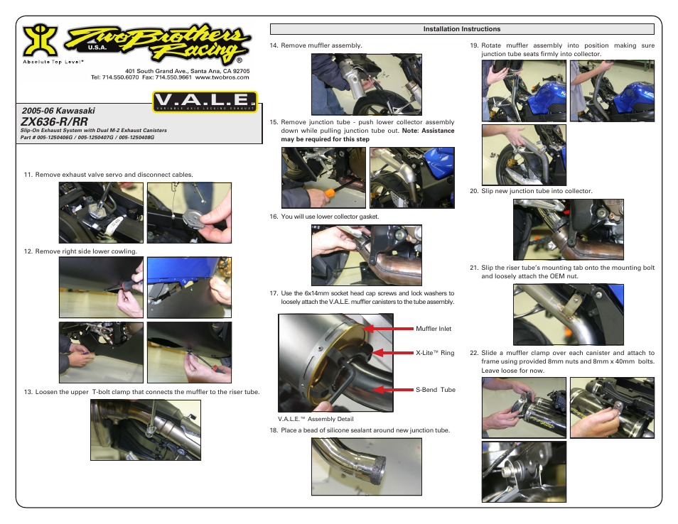 V.a.l.e, Zx636-r/rr | Two Brothers Racing Kawasaki ZX-636R/6RR User Manual | Page 2 / 5