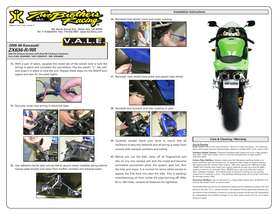 V.a.l.e, Zx636-r/rr | Two Brothers Racing Kawasaki ZX-636R/6RR User Manual | Page 4 / 5