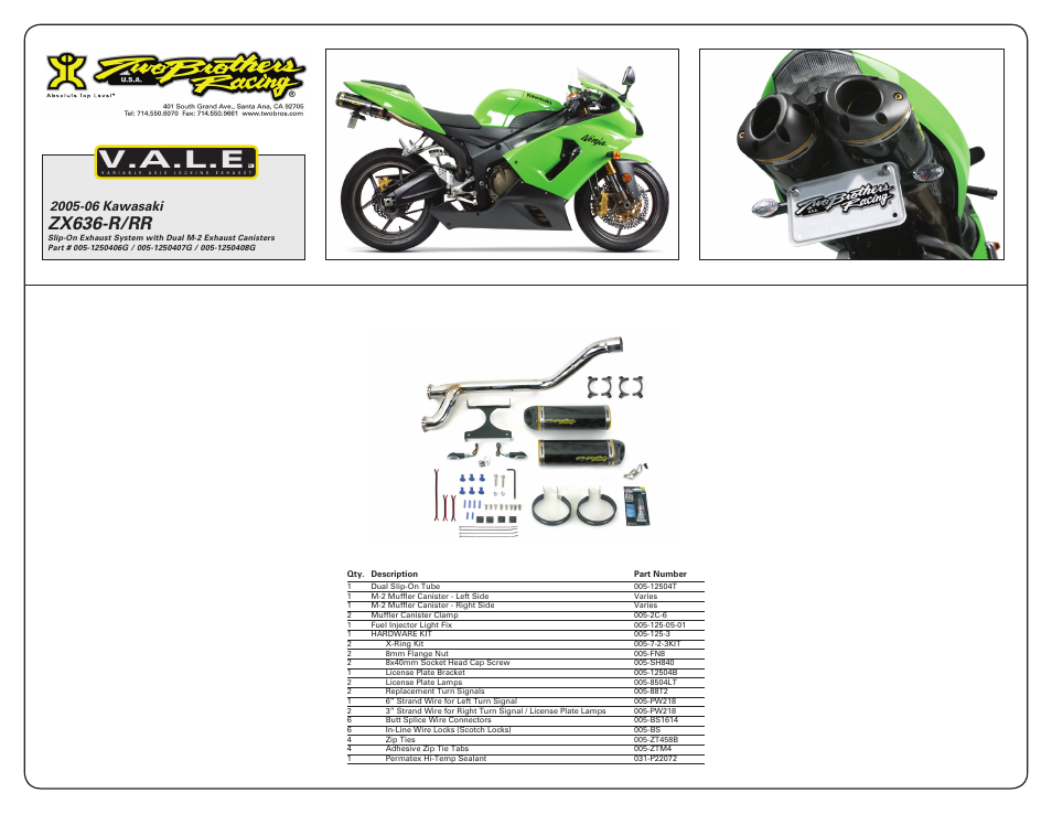 V.a.l.e, Zx636-r/rr | Two Brothers Racing Kawasaki ZX-636R/6RR User Manual | Page 5 / 5