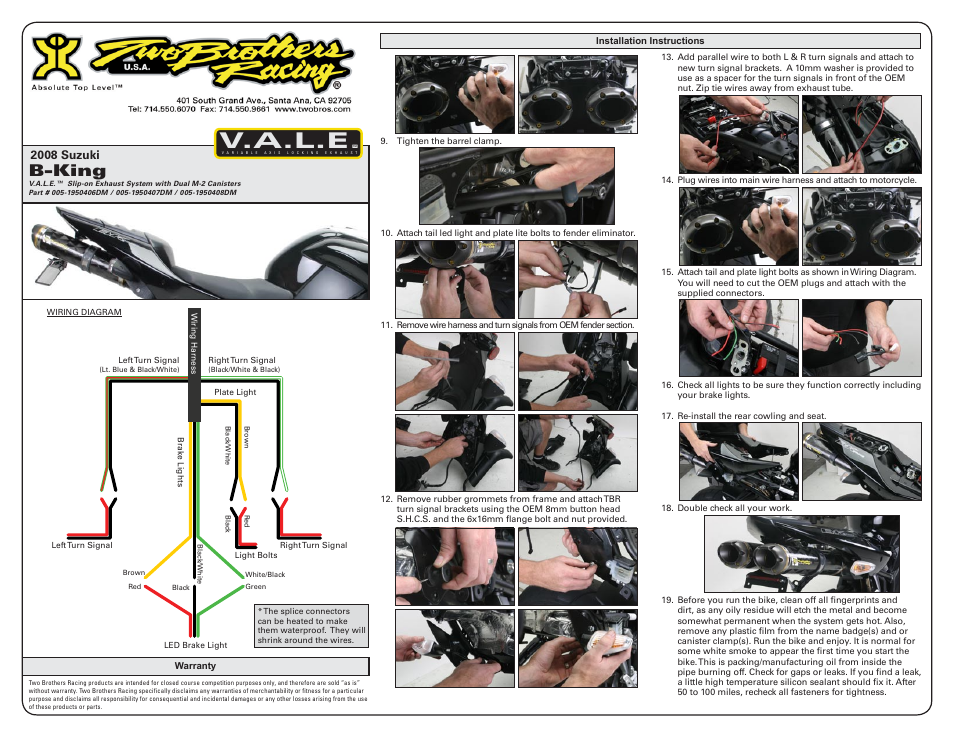 V.a.l.e, B-king, 2008 suzuki | Two Brothers Racing Suzuki B-King User Manual | Page 2 / 3