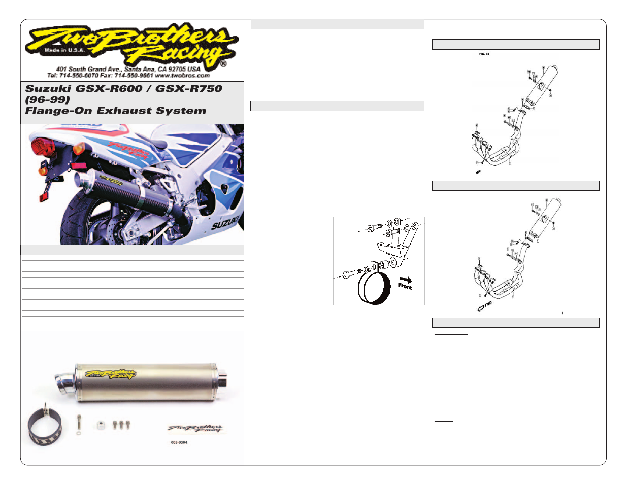 Two Brothers Racing Suzuki GSX-R600 / GSX-R750 (96-99) Flange-On Exhaust System User Manual | 1 page