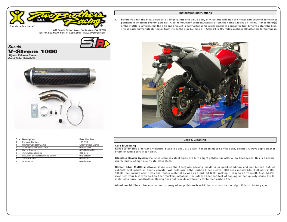 V-strom 1000, Suzuki | Two Brothers Racing Suzuki V-Strom 1000 User Manual | Page 2 / 2