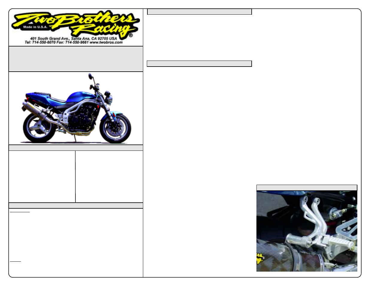 Two Brothers Racing Triumph Speed Triple User Manual | 1 page