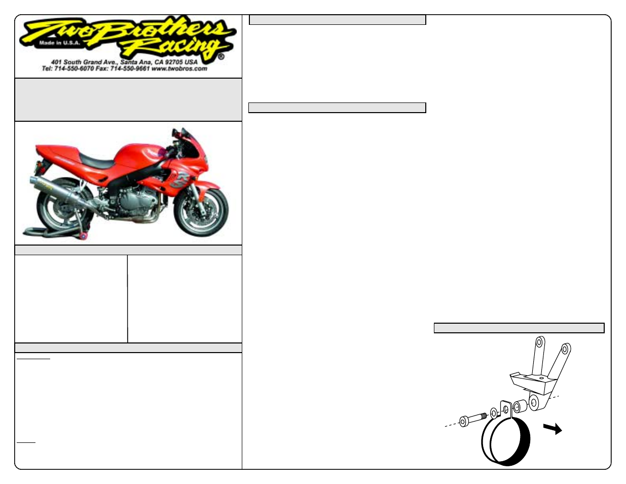 Two Brothers Racing Triumph Sprint RS User Manual | 1 page