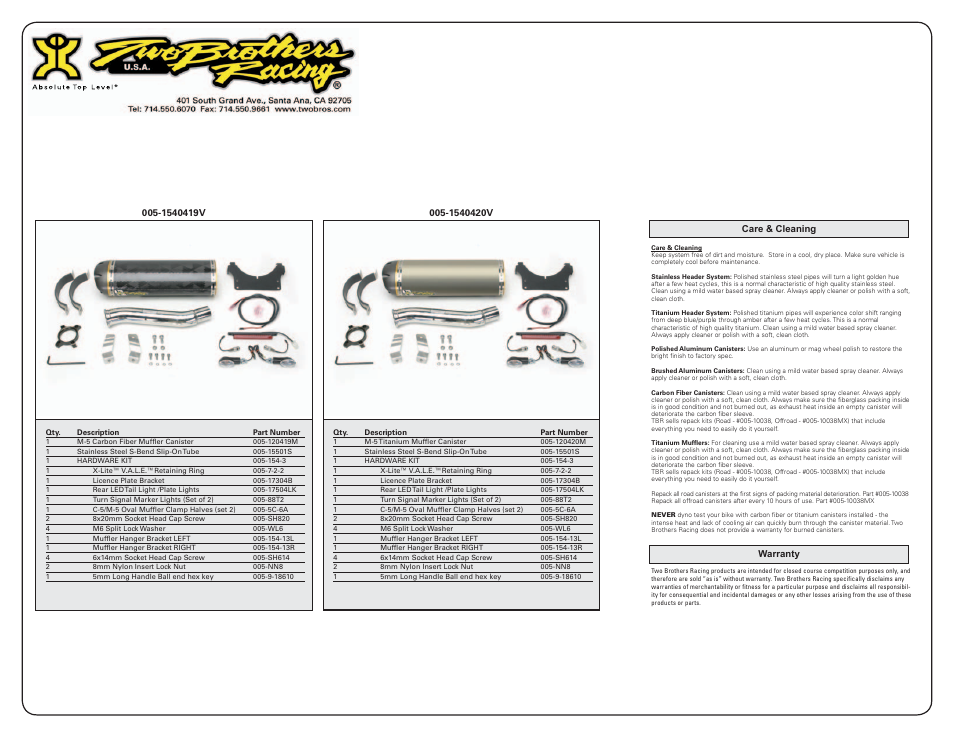 Two Brothers Racing Triumph Sprint ST 1050 User Manual | Page 3 / 3
