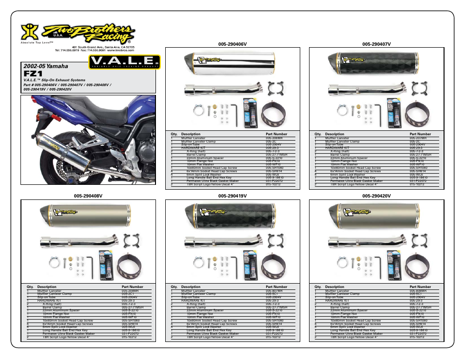 V.a.l.e | Two Brothers Racing Yamaha FZ1 User Manual | Page 2 / 2