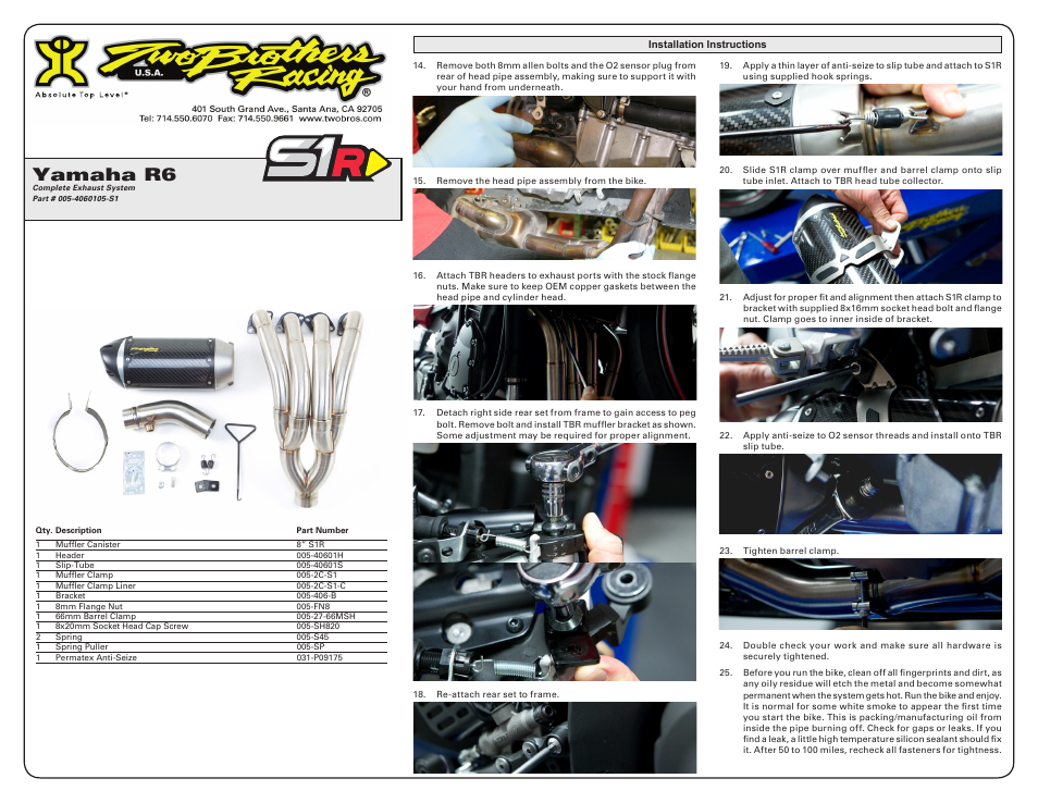 Yamaha r6 | Two Brothers Racing Yamaha R6 User Manual | Page 2 / 2