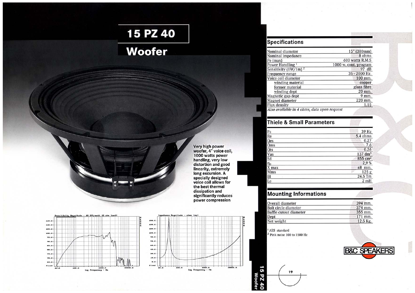 B&C Speakers 15 PZ 40 User Manual | 1 page