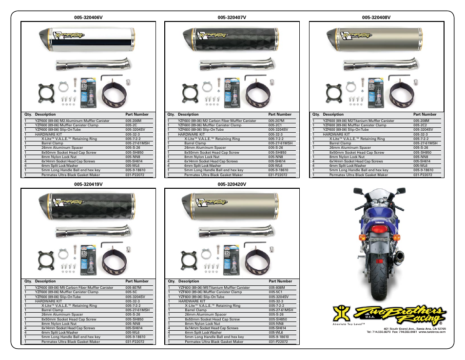 Two Brothers Racing Yamaha YZF600 User Manual | Page 2 / 2