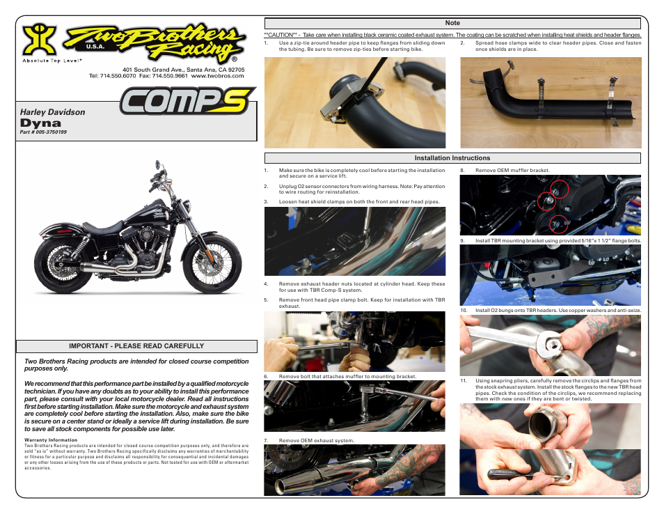Two Brothers Racing Harley Davidson Dyna User Manual | 2 pages