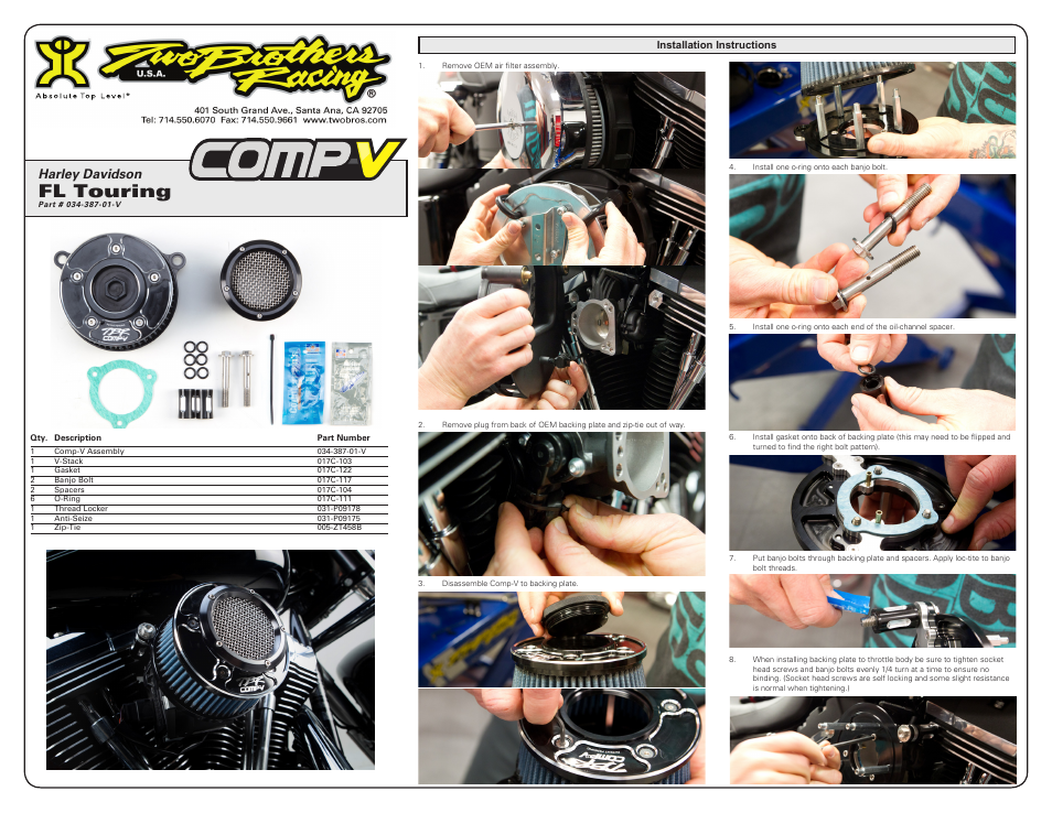 Two Brothers Racing Harley Davidson FL User Manual | 2 pages