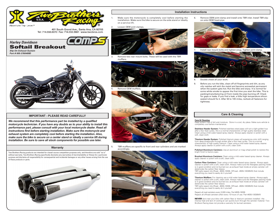 Two Brothers Racing Harley Davidson Softail User Manual | 1 page